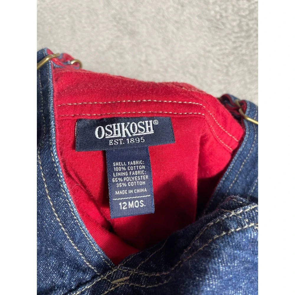 Vintage OshKosh Denim Overalls Kids 12 Months Blue Football‎ Owl Jersey Lined